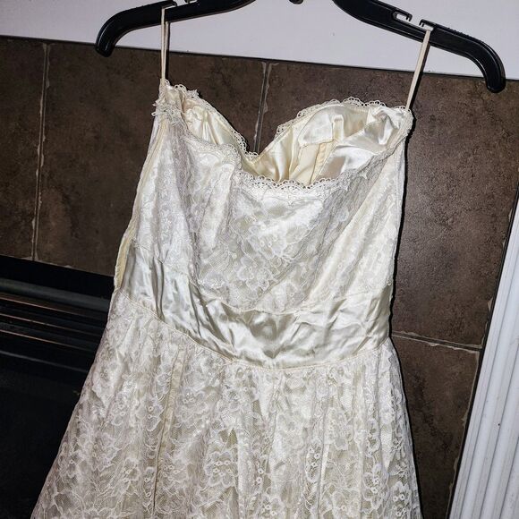 GUNNE SAX JESSICA McCLINTOCK Sz11 Vintage 1980 Cream HOCO Formal Lace Mini Dress - Picture 7 of 16